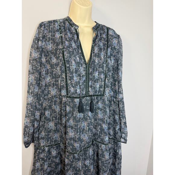 Lucky Brand Floral Long Sleeve Midi Dress Boho Blue Floral Women's  Size XL - Picture 3 of 15